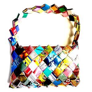 Multi-colored recycled Mexican candy wrapper mini shoulder bag